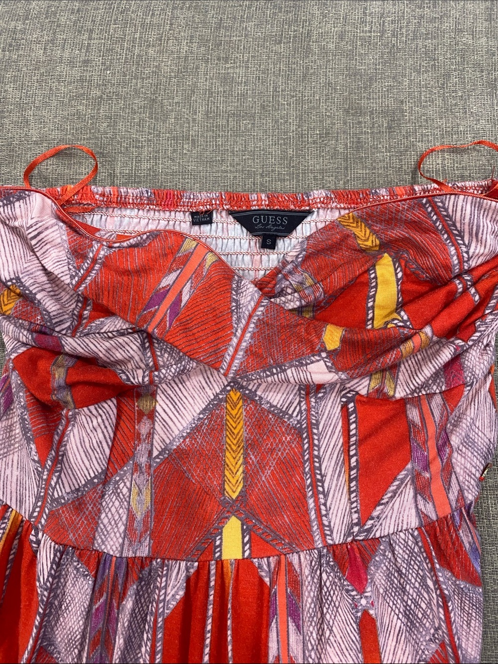 Guess Strapless Orange Geometric Maxi Dress - Picture 3 of 3